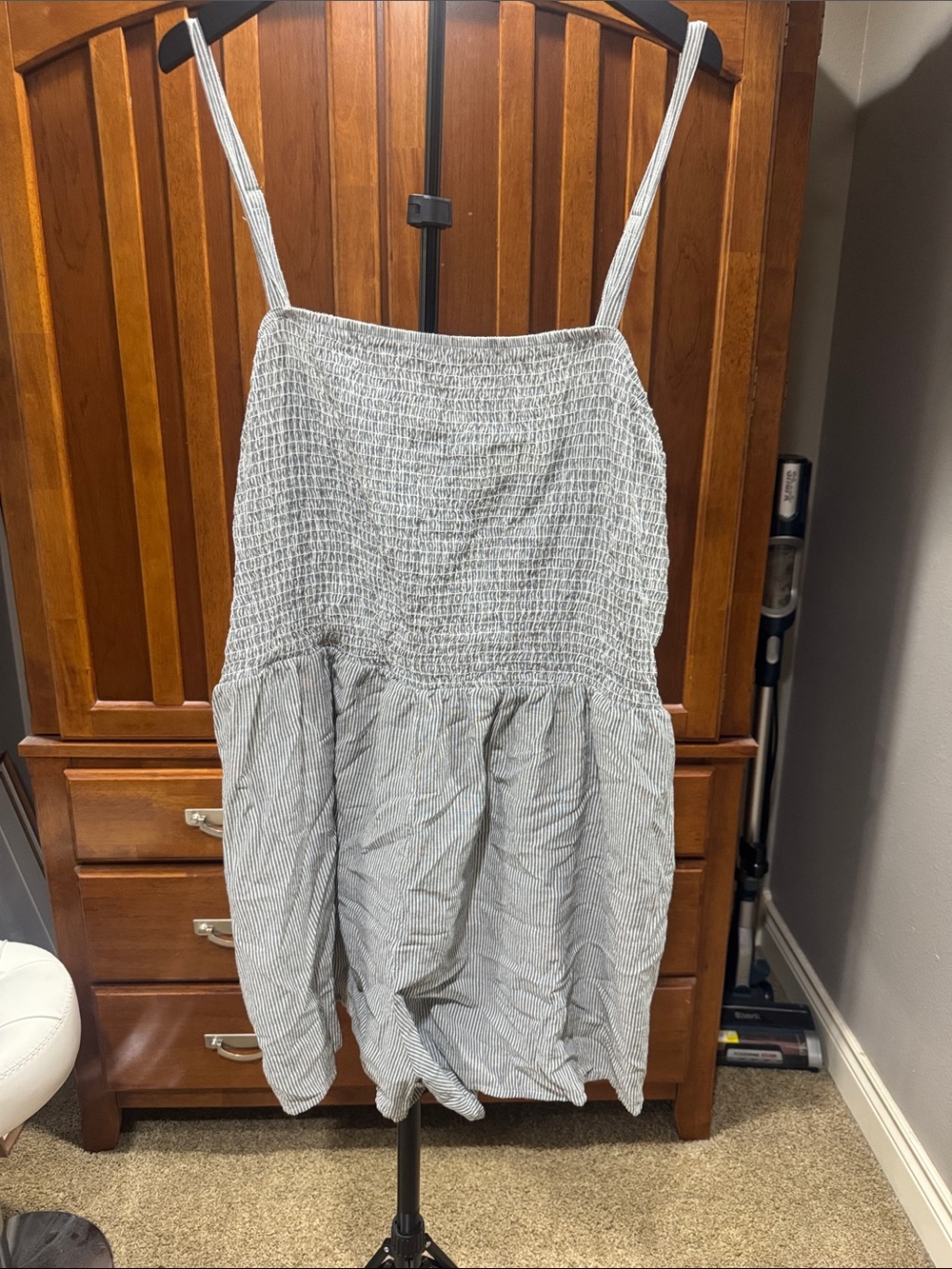 Striped Smocked Bodice Romper in White and Black